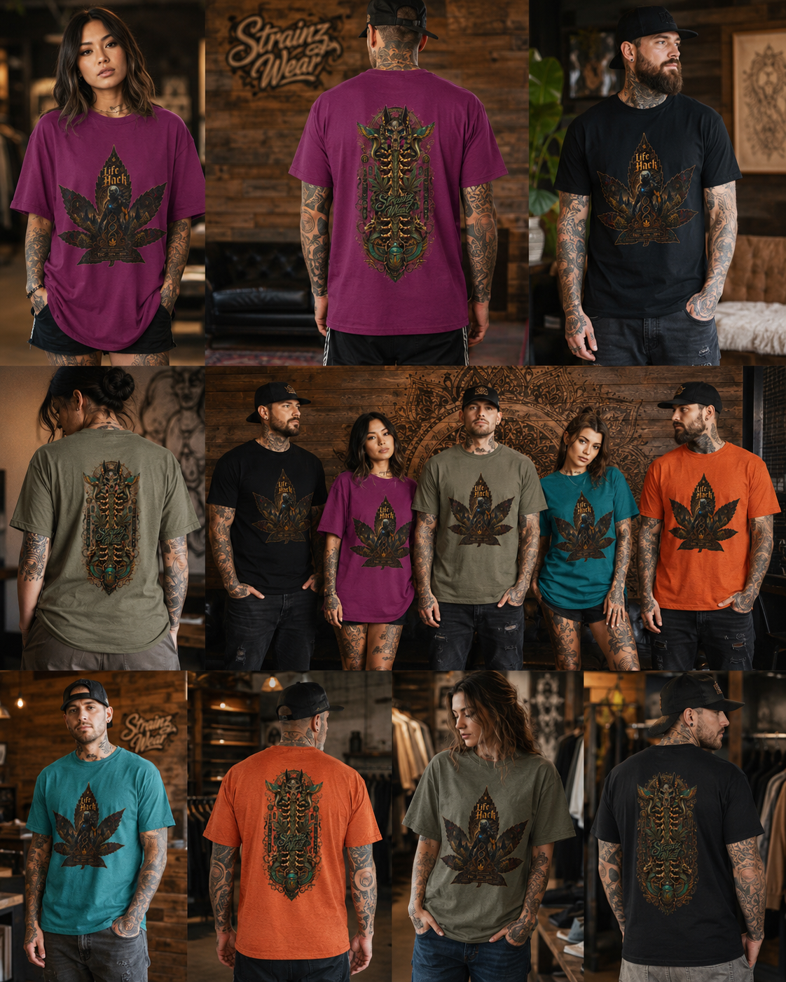 Life Hack Skeleton Leaf T-Shirt | Gothic Cannabis Leaf Illustration
