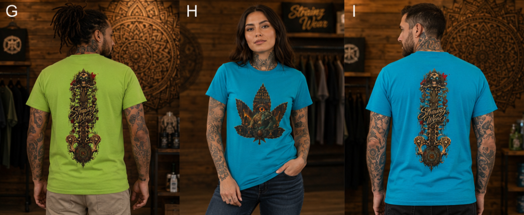 Vintage Cannabis Leaf Skull Tee | Ornate Gothic Illustration, Back Sigil Print