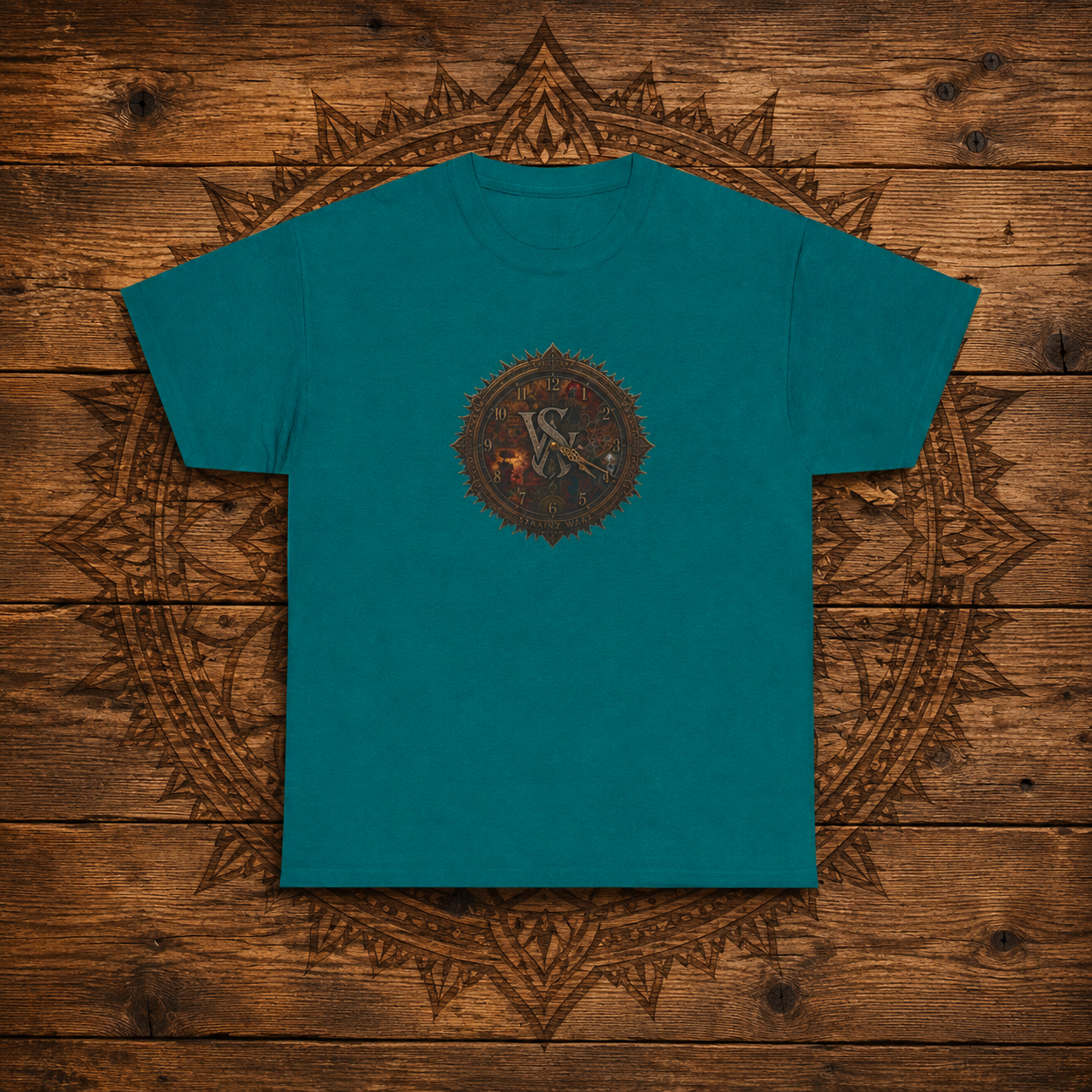 Strainz Wear Sun Clock-Skull Spine Emblem T-Shirt | Gothic Anatomy Backprint