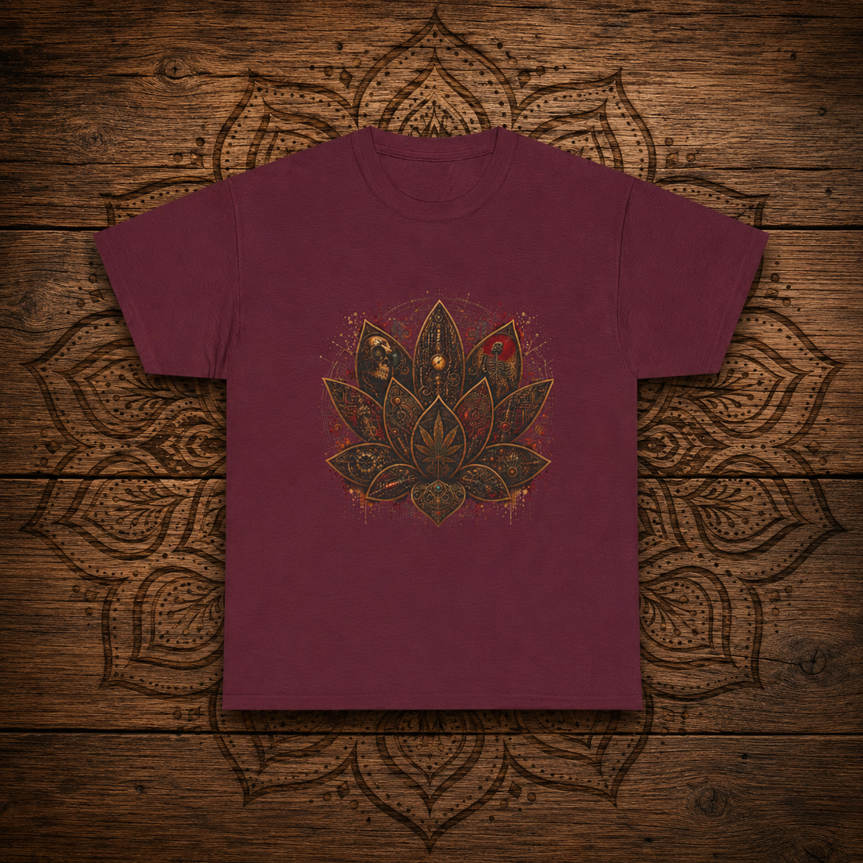 Ornate Lotus Leaf T-Shirt | Boho Mandala Cannabis Leaf Graphic