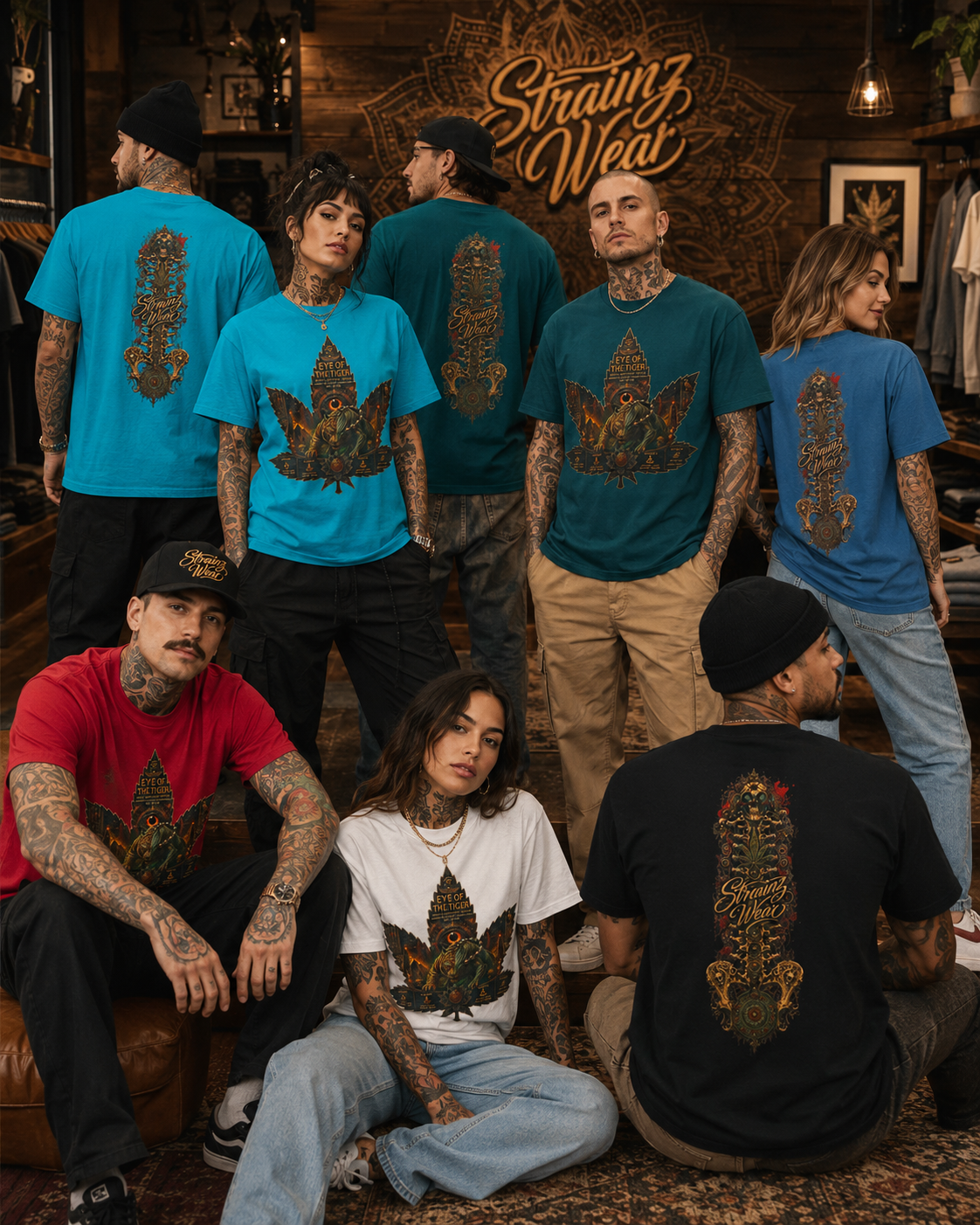 Vintage Cannabis Leaf Skull Tee | Ornate Gothic Illustration, Back Sigil Print