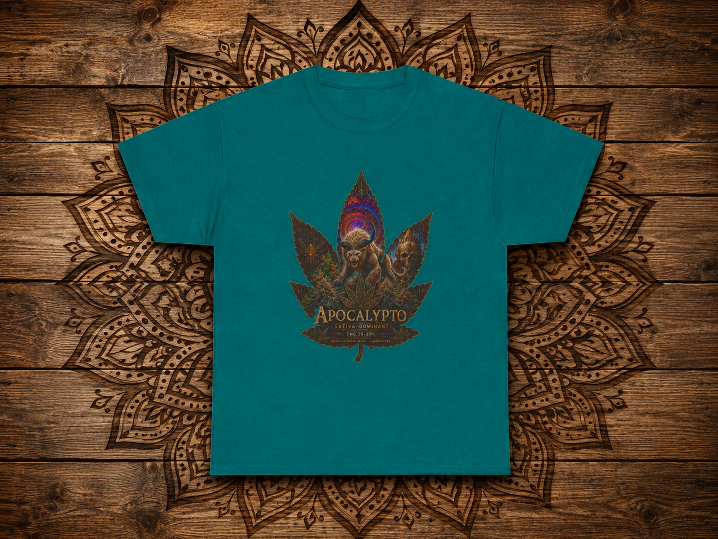 Apocalypto Skull Leaf T-Shirt | Tribal Skull Cannabis Leaf Tee
