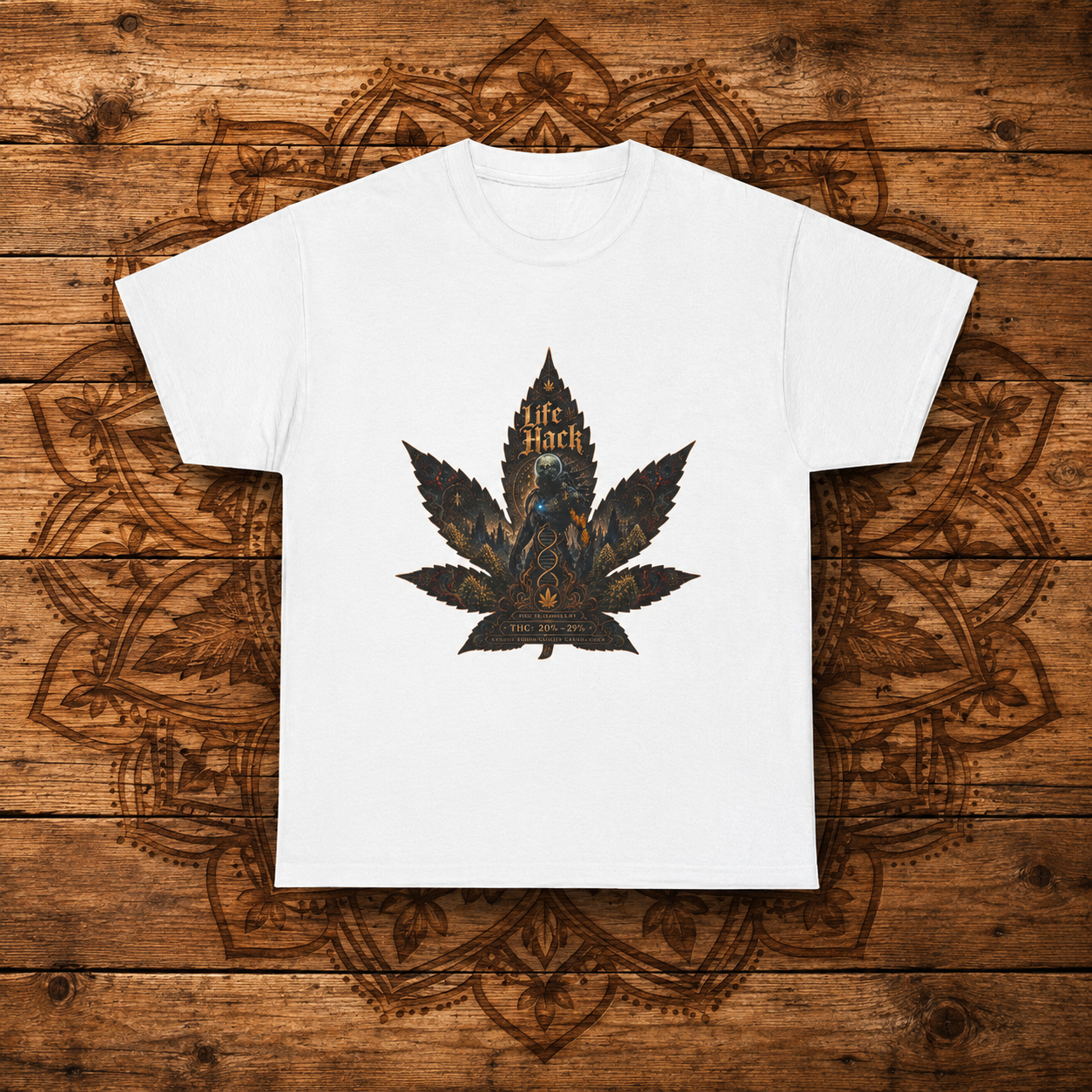 Life Hack Skeleton Leaf T-Shirt | Gothic Cannabis Leaf Illustration