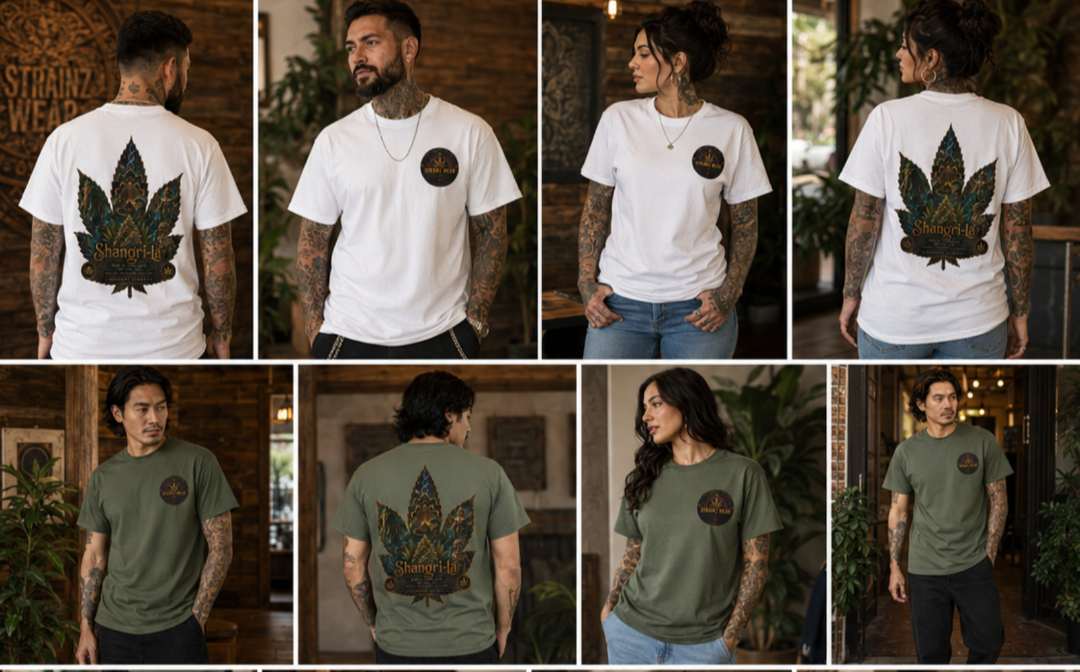 Shangri-la Leaf Graphic T-Shirt | Decorative Marijuana Leaf Back Print
