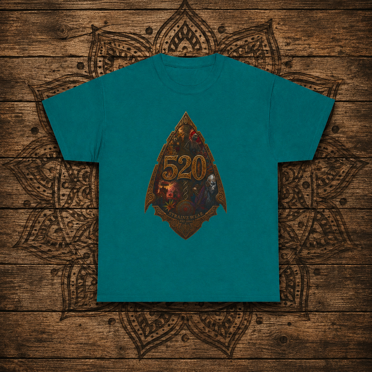 Steampunk Skull Gear Illustration T-Shirt | Spinal Cannabis Skull Backprint
