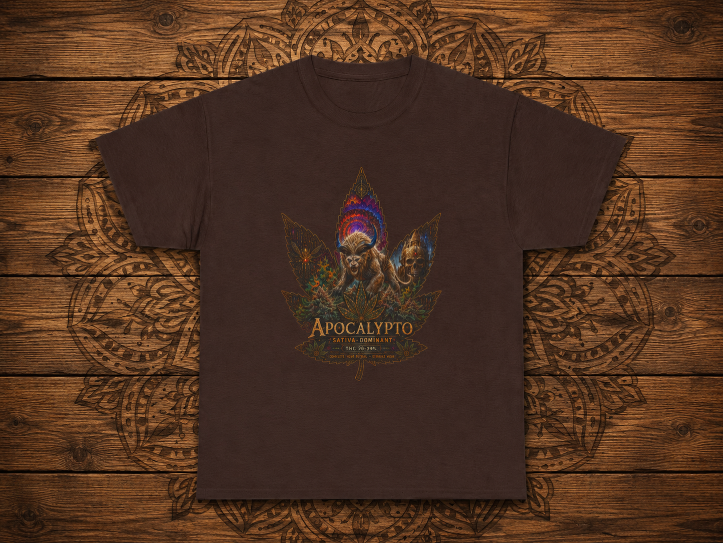Apocalypto Skull Leaf T-Shirt | Tribal Skull Cannabis Leaf Tee
