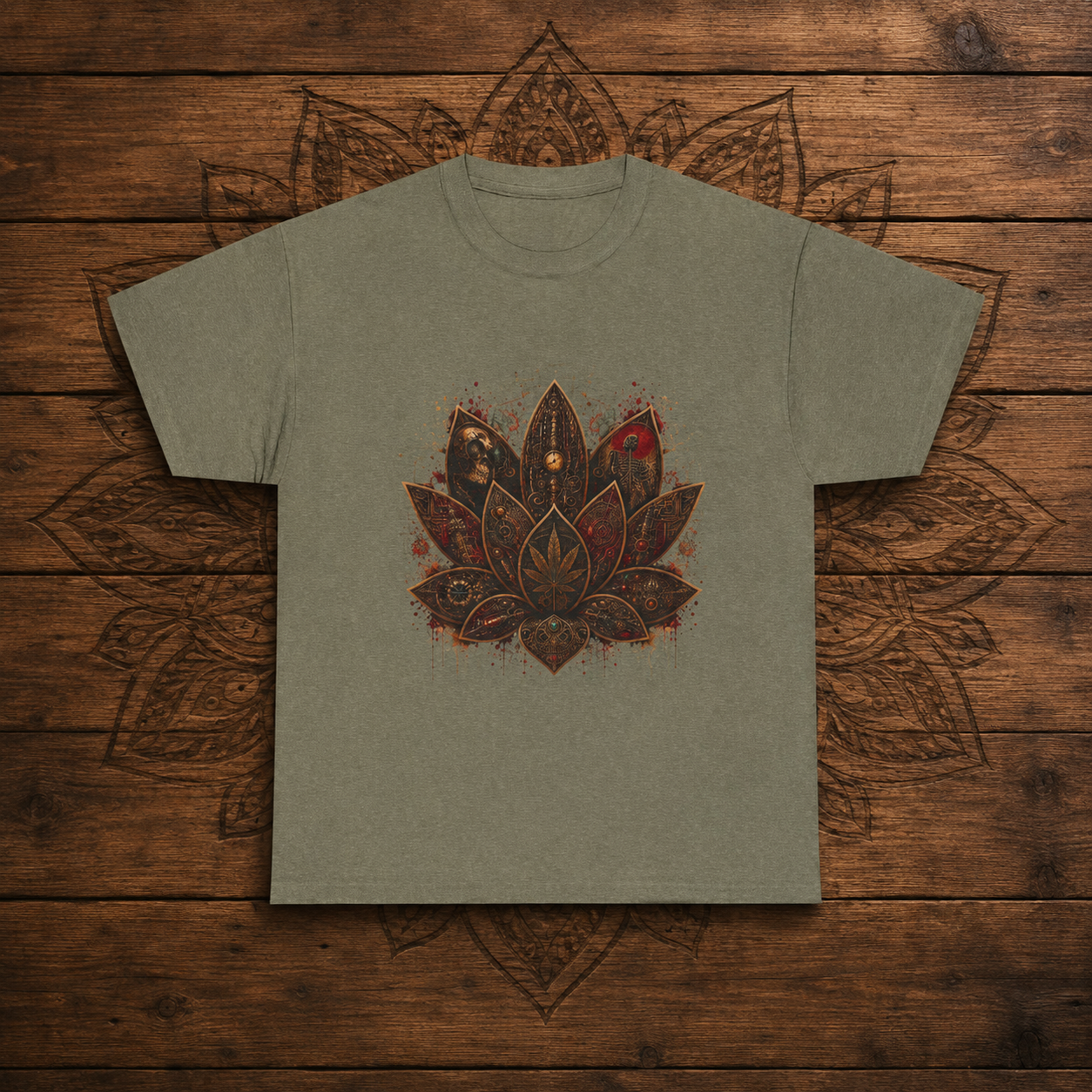 Ornate Lotus Leaf T-Shirt | Boho Mandala Cannabis Leaf Graphic