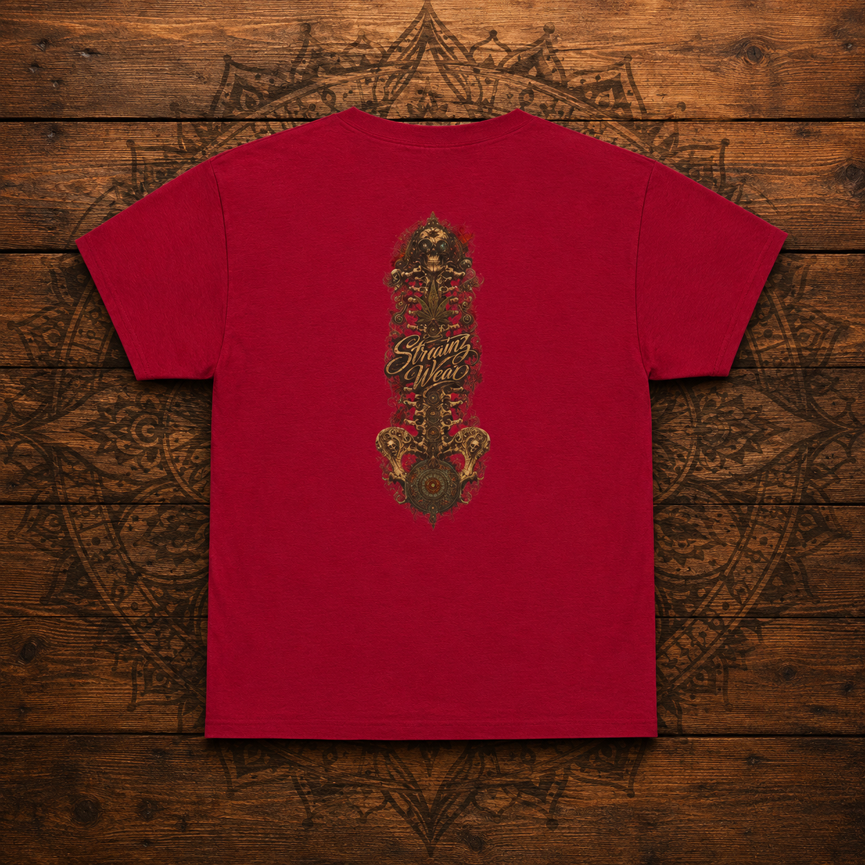 Vintage Cannabis Leaf Skull Tee | Ornate Gothic Illustration, Back Sigil Print