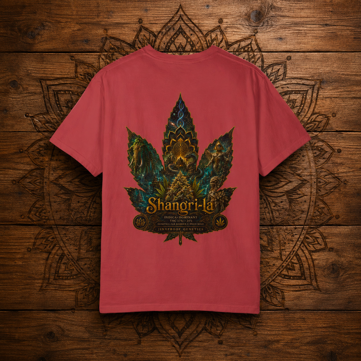 Shangri-la Leaf Graphic T-Shirt | Decorative Marijuana Leaf Back Print