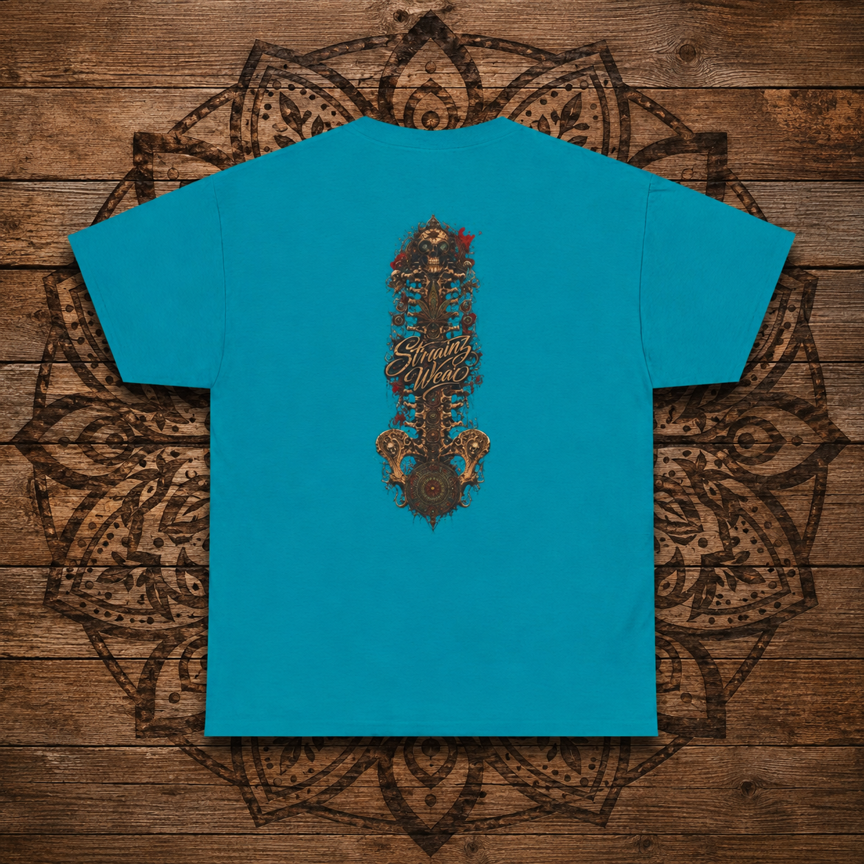 Vintage Cannabis Leaf Skull Tee | Ornate Gothic Illustration, Back Sigil Print