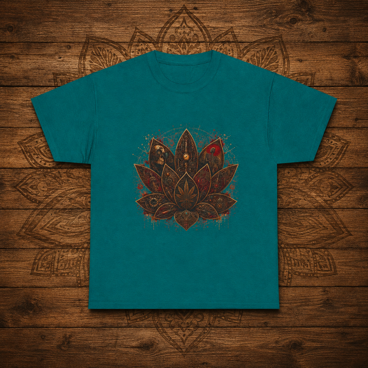 Ornate Lotus Leaf T-Shirt | Boho Mandala Cannabis Leaf Graphic