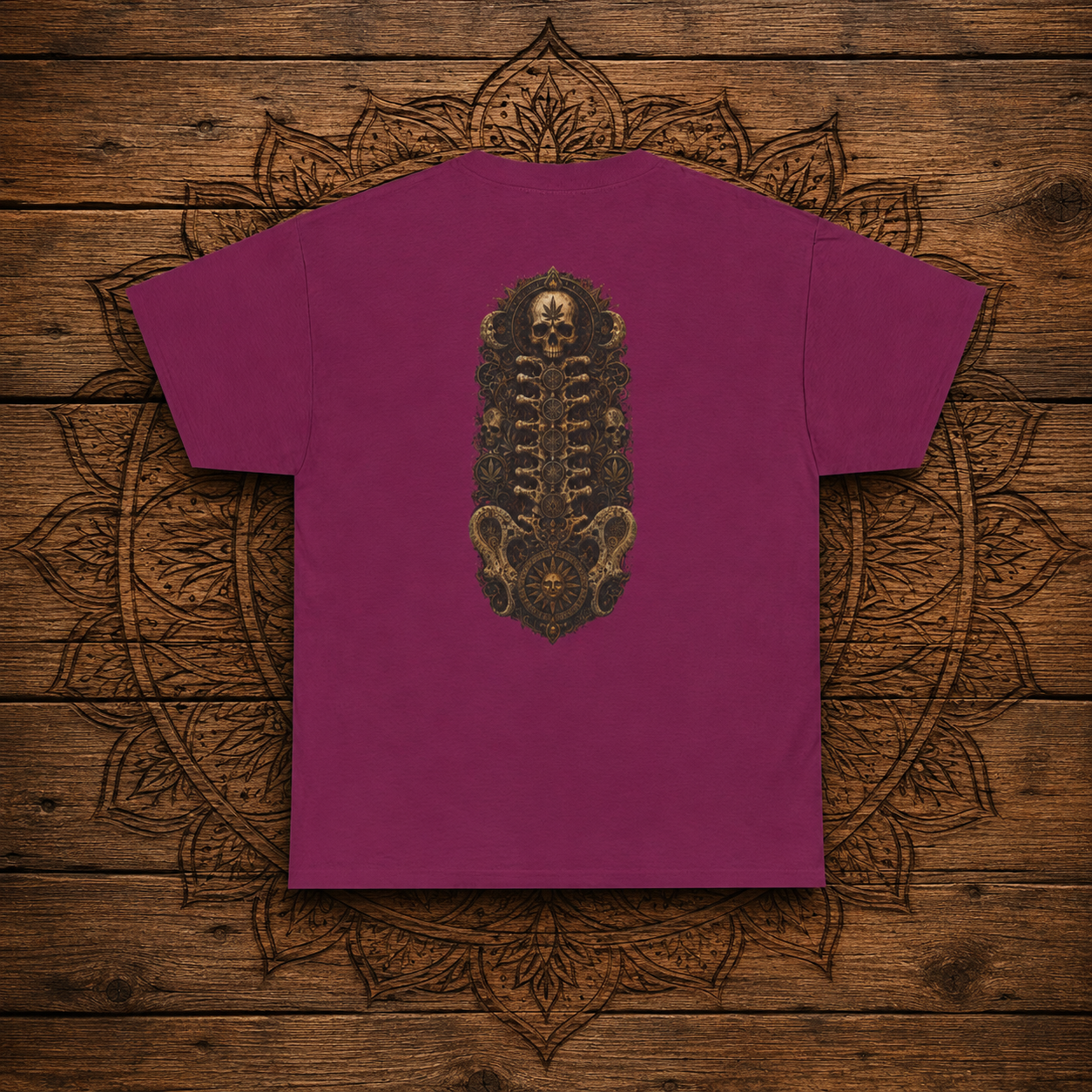 Strainz Wear Sun Clock-Skull Spine Emblem T-Shirt | Gothic Anatomy Backprint