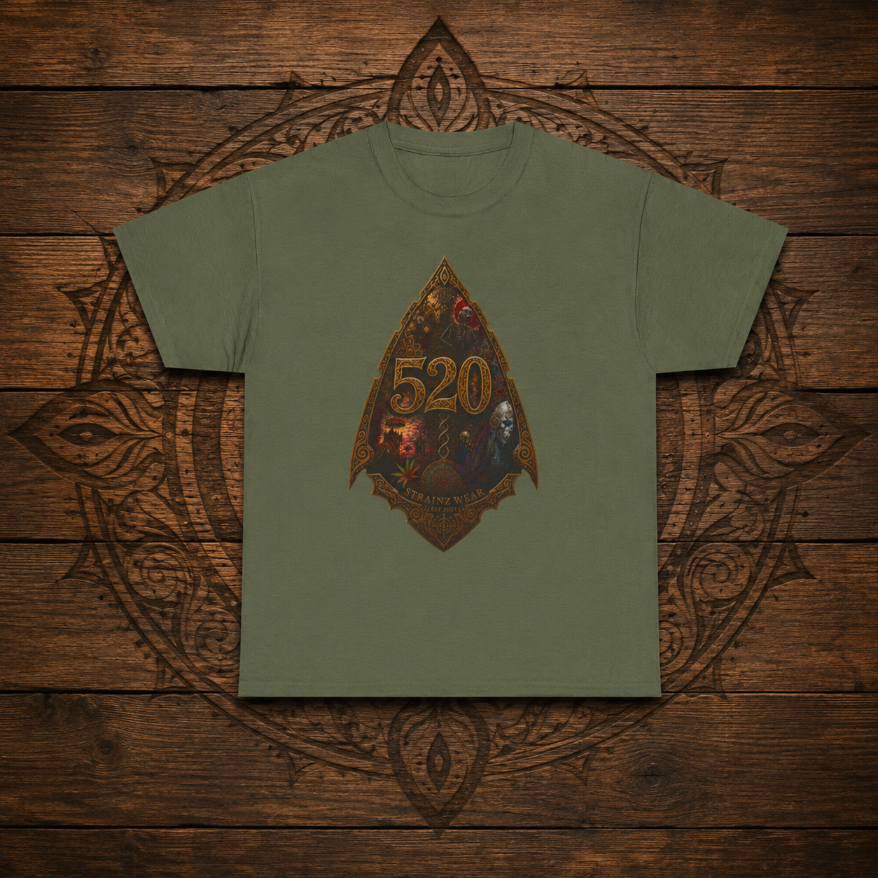 Steampunk Skull Gear Illustration T-Shirt | Spinal Cannabis Skull Backprint