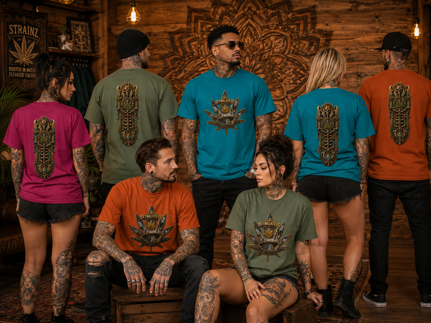 Skywalker Cannabis Leaf Tee | Gothic spinal Skull T-Shirt, Dark Botanical Design