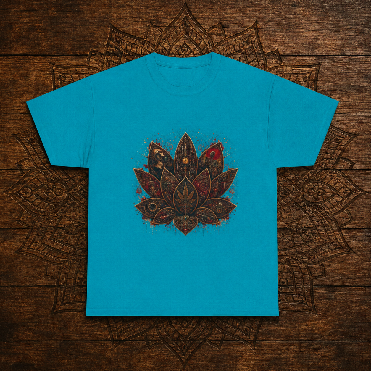Ornate Lotus Leaf T-Shirt | Boho Mandala Cannabis Leaf Graphic