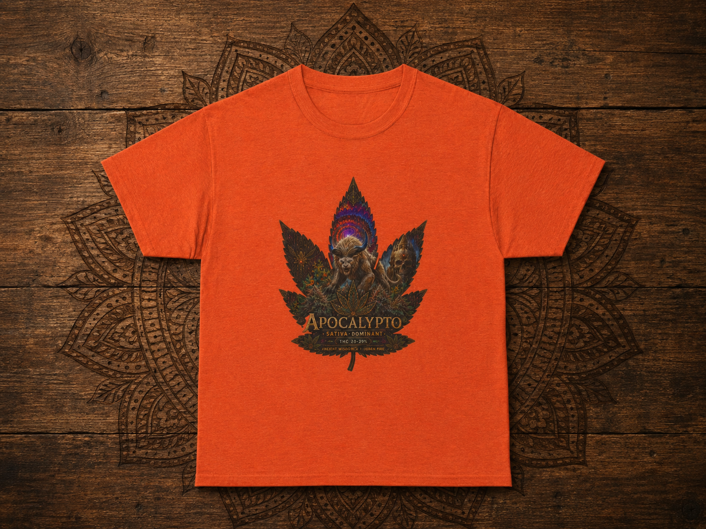 Apocalypto Skull Leaf T-Shirt | Tribal Skull Cannabis Leaf Tee
