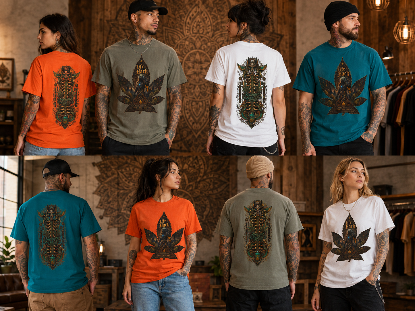 Life Hack Skeleton Leaf T-Shirt | Gothic Cannabis Leaf Illustration