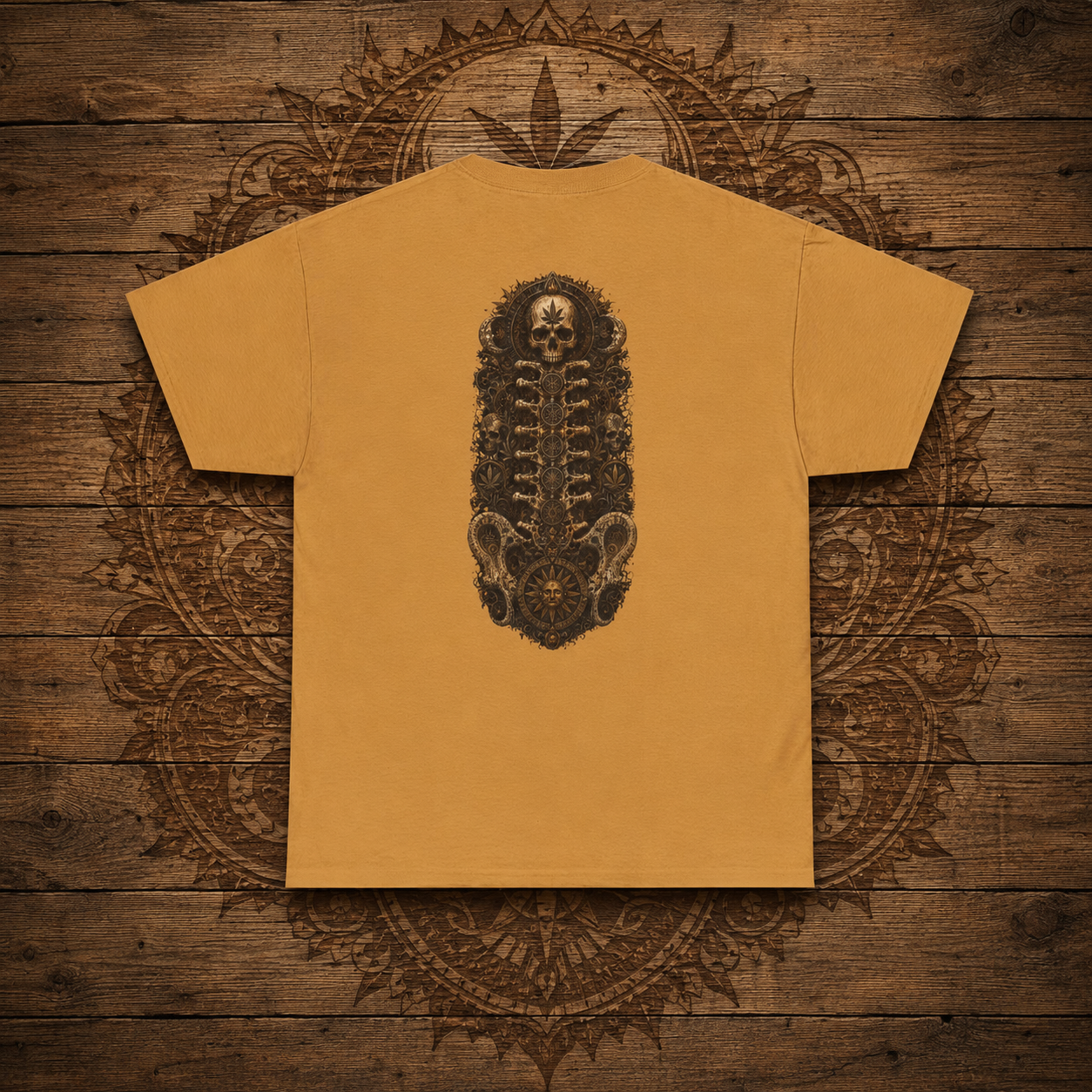 Steampunk Skull Gear Illustration T-Shirt | Spinal Cannabis Skull Backprint