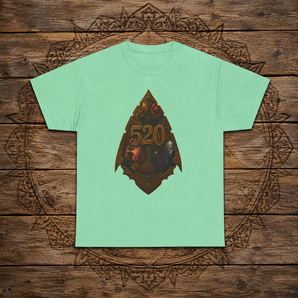 Steampunk Skull Gear Illustration T-Shirt | Spinal Cannabis Skull Backprint