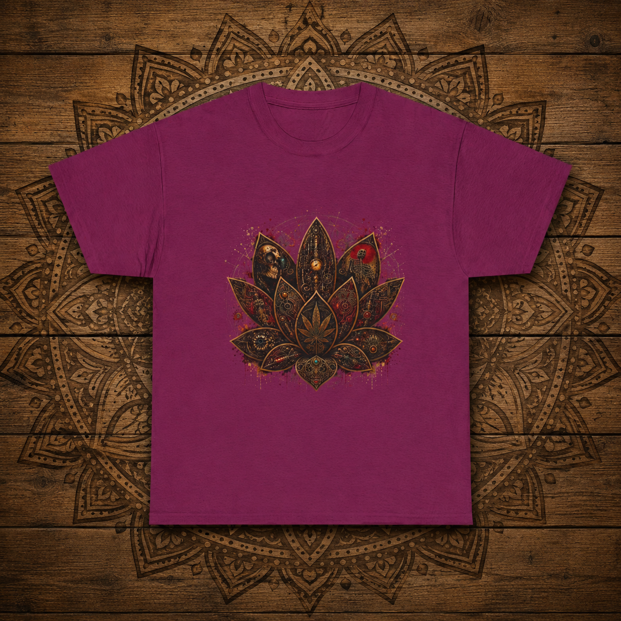Ornate Lotus Leaf T-Shirt | Boho Mandala Cannabis Leaf Graphic