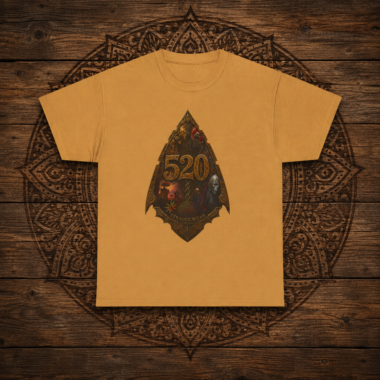 Steampunk Skull Gear Illustration T-Shirt | Spinal Cannabis Skull Backprint