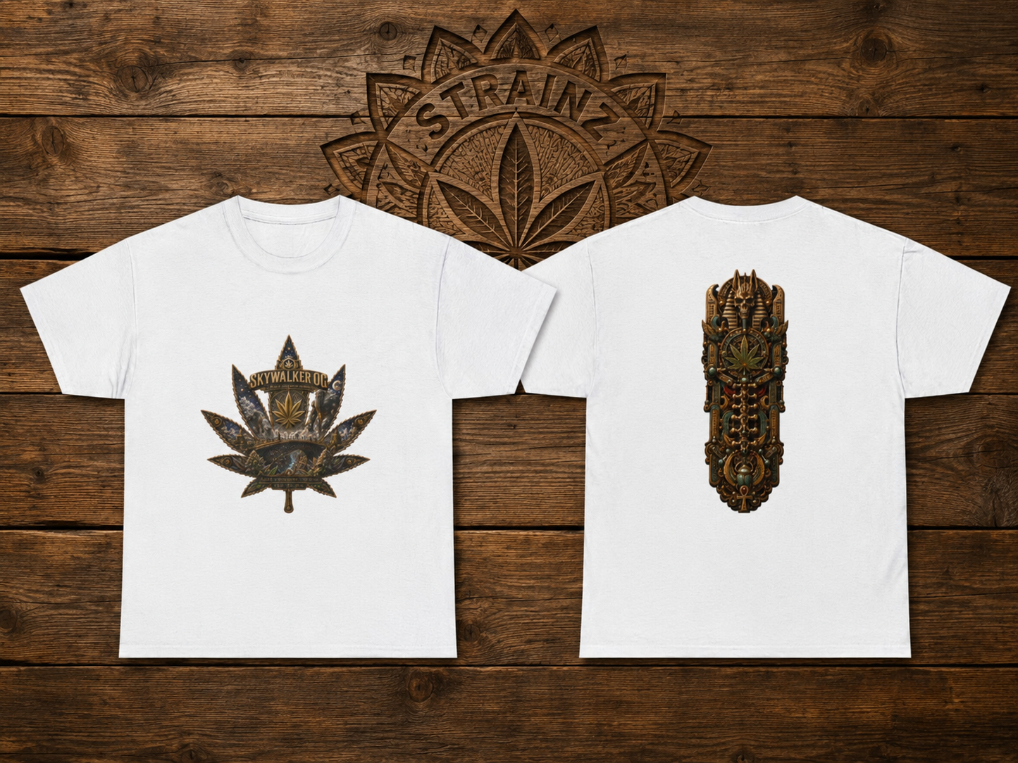 Skywalker Cannabis Leaf Tee | Gothic spinal Skull T-Shirt, Dark Botanical Design
