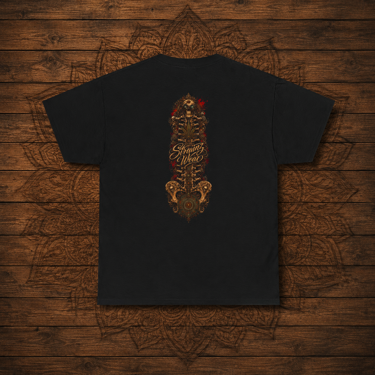 Vintage Cannabis Leaf Skull Tee | Ornate Gothic Illustration, Back Sigil Print