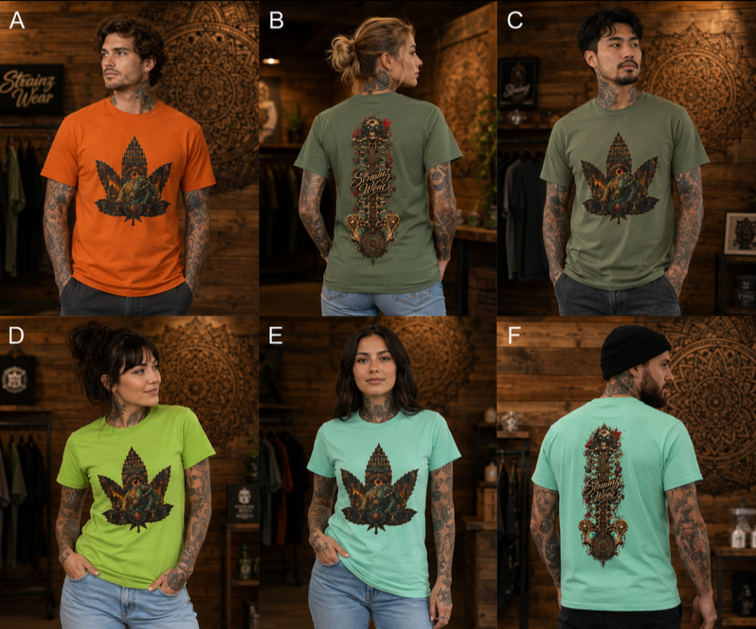Vintage Cannabis Leaf Skull Tee | Ornate Gothic Illustration, Back Sigil Print