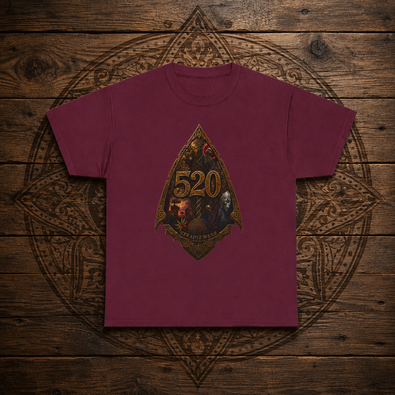 Steampunk Skull Gear Illustration T-Shirt | Spinal Cannabis Skull Backprint