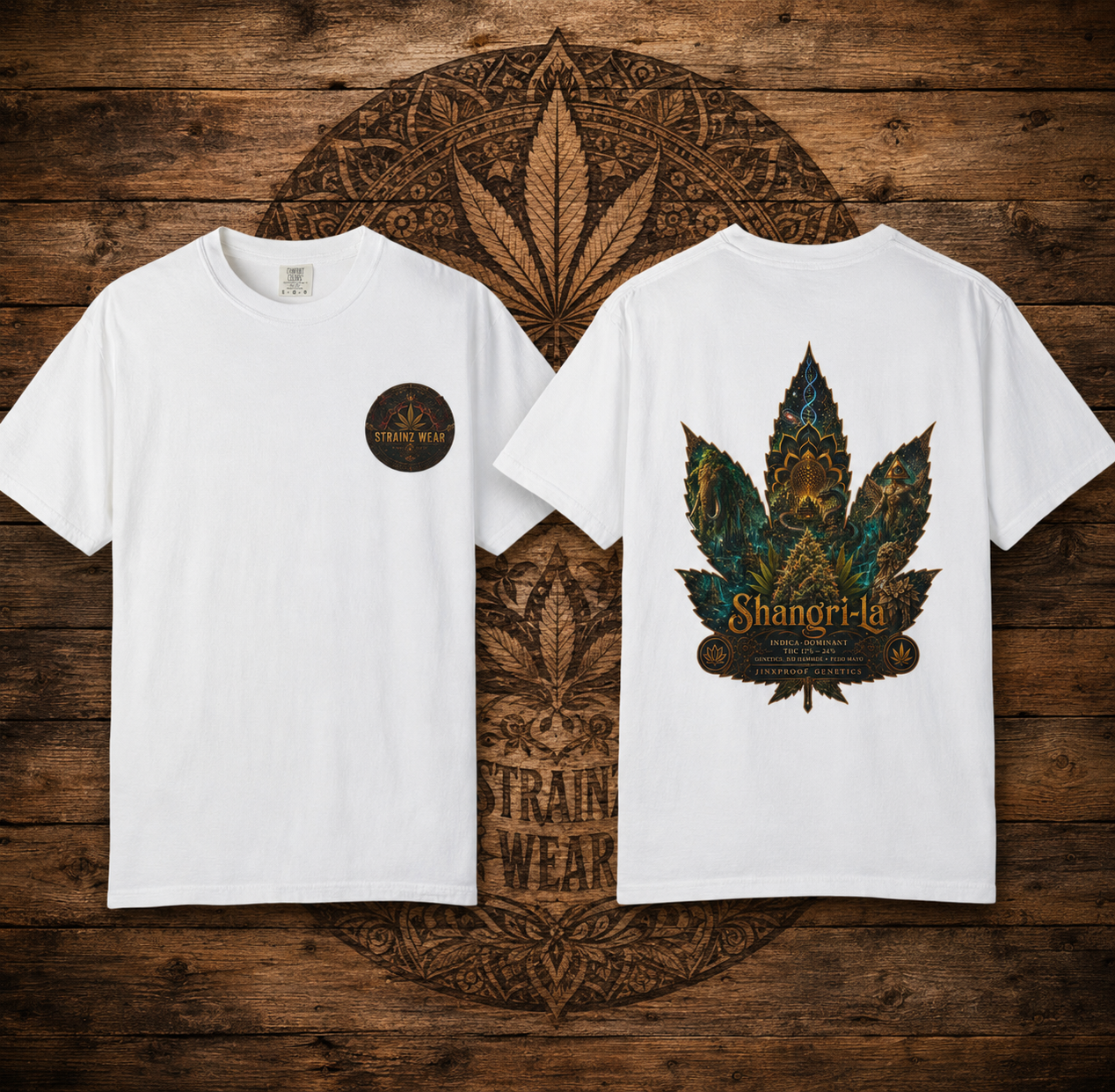 Shangri-la Leaf Graphic T-Shirt | Decorative Marijuana Leaf Back Print