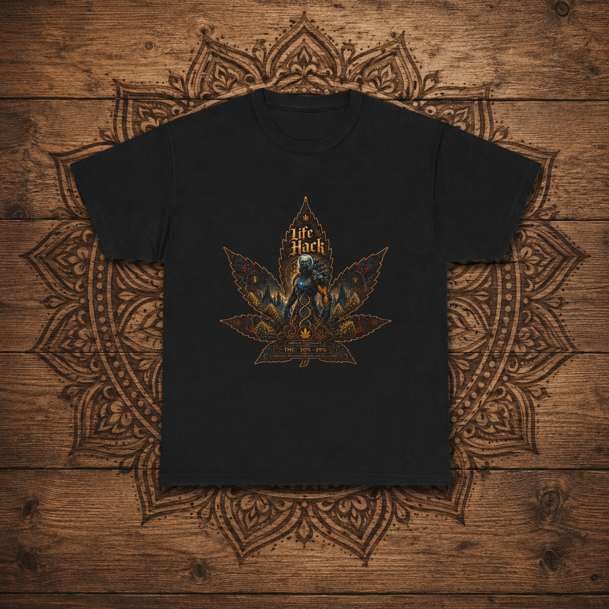 Life Hack Skeleton Leaf T-Shirt | Gothic Cannabis Leaf Illustration