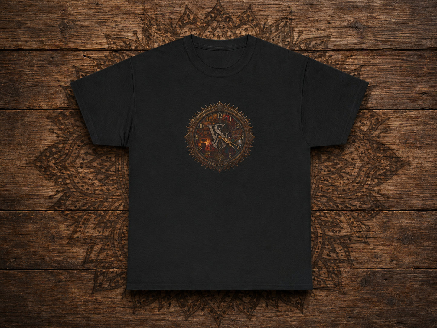 Strainz Wear Sun Clock-Skull Spine Emblem T-Shirt | Gothic Anatomy Backprint