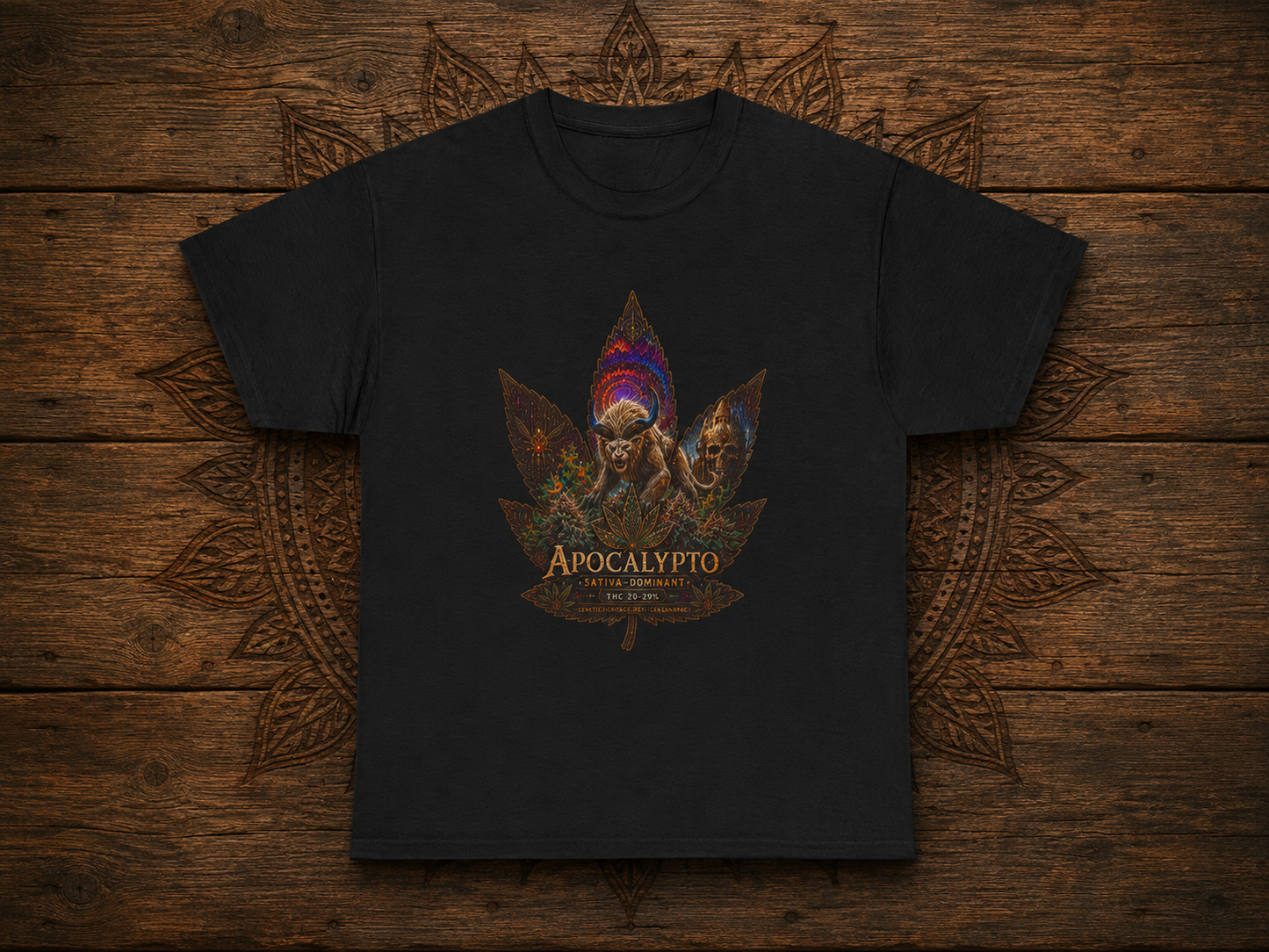 Apocalypto Skull Leaf T-Shirt | Tribal Skull Cannabis Leaf Tee