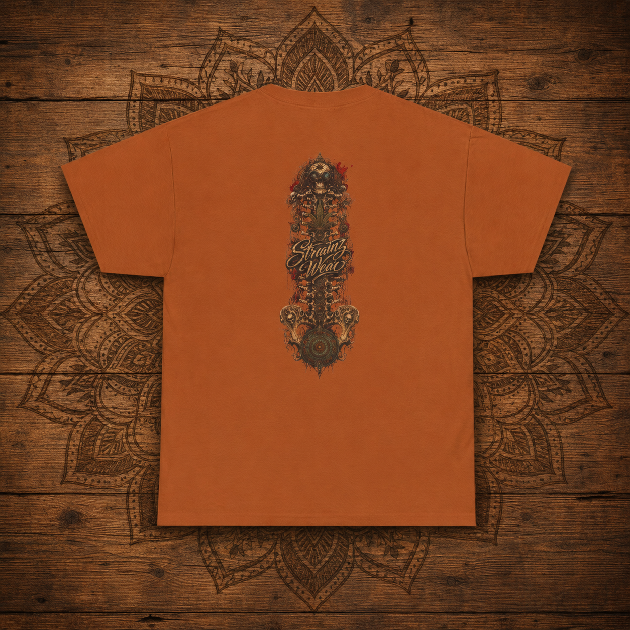 Vintage Cannabis Leaf Skull Tee | Ornate Gothic Illustration, Back Sigil Print