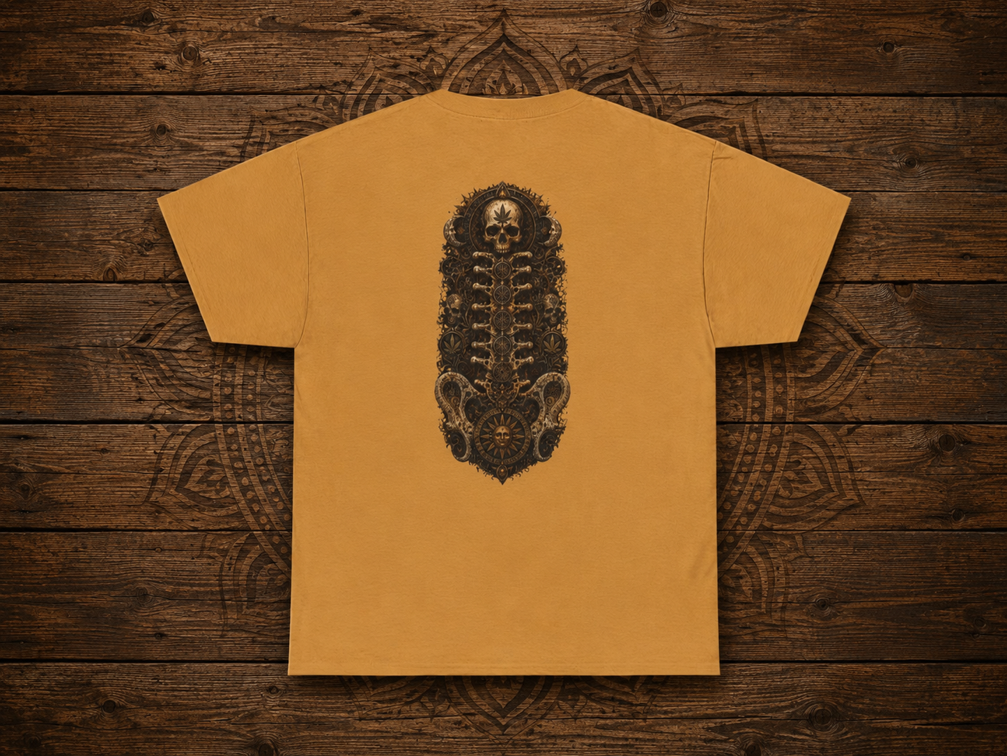 Strainz Wear Sun Clock-Skull Spine Emblem T-Shirt | Gothic Anatomy Backprint