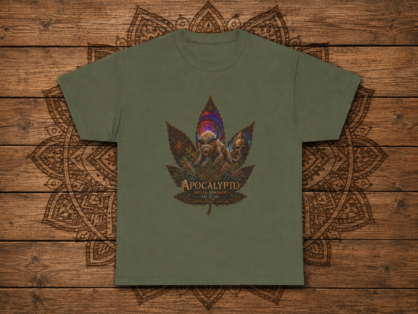 Apocalypto Skull Leaf T-Shirt | Tribal Skull Cannabis Leaf Tee