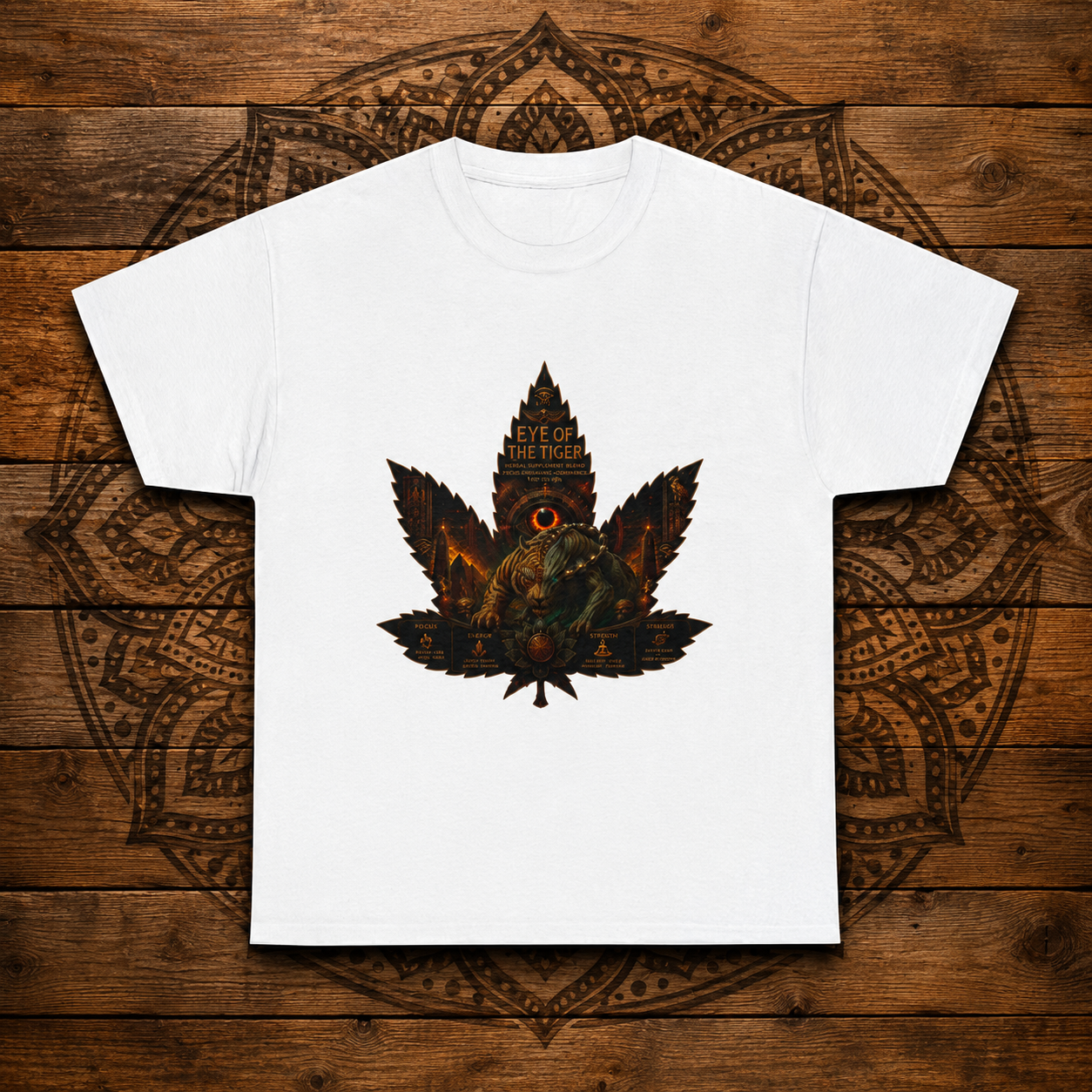 Vintage Cannabis Leaf Skull Tee | Ornate Gothic Illustration, Back Sigil Print