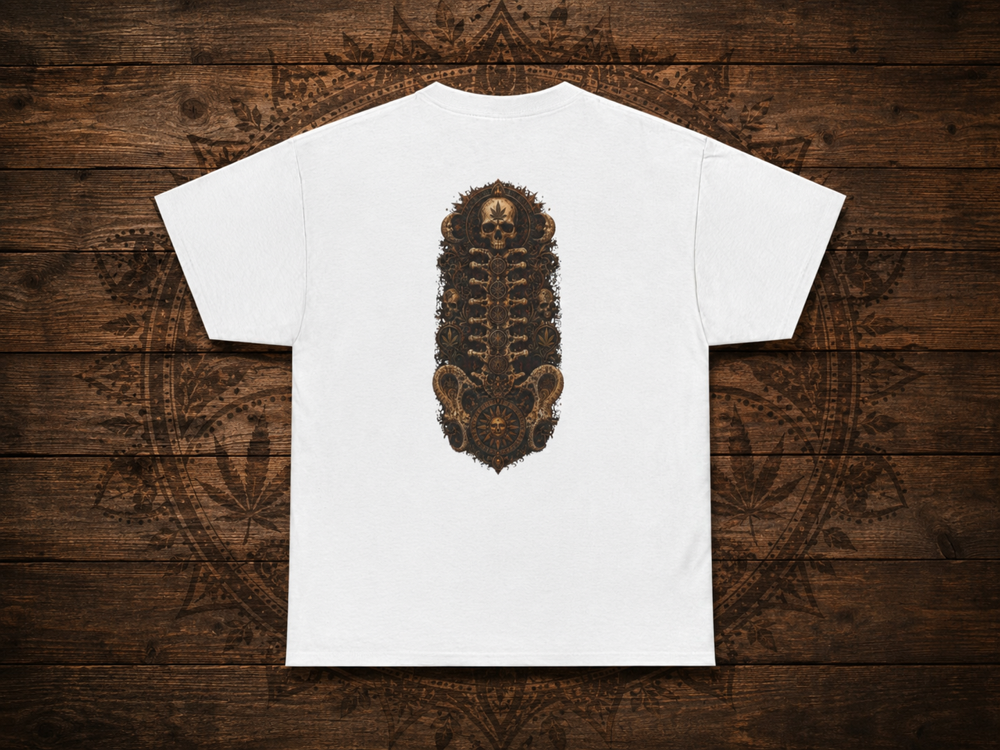 Strainz Wear Sun Clock-Skull Spine Emblem T-Shirt | Gothic Anatomy Backprint