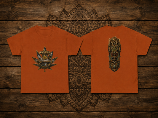 Skywalker Cannabis Leaf Tee | Gothic spinal Skull T-Shirt, Dark Botanical Design