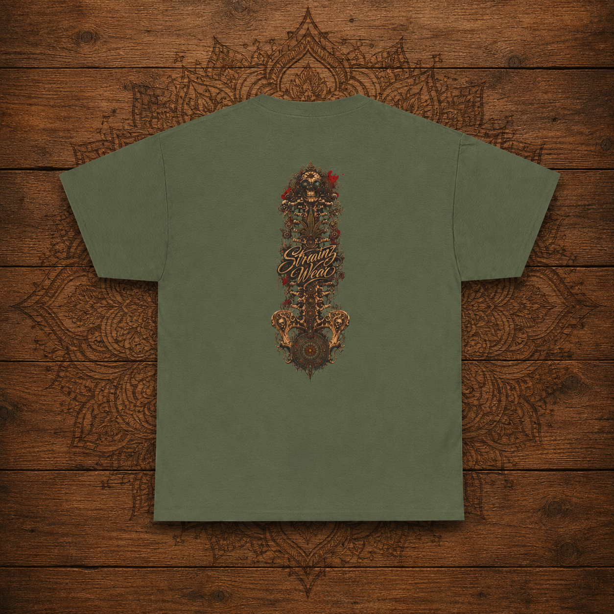 Vintage Cannabis Leaf Skull Tee | Ornate Gothic Illustration, Back Sigil Print