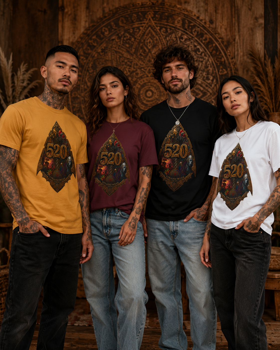 Steampunk Skull Gear Illustration T-Shirt | Spinal Cannabis Skull Backprint