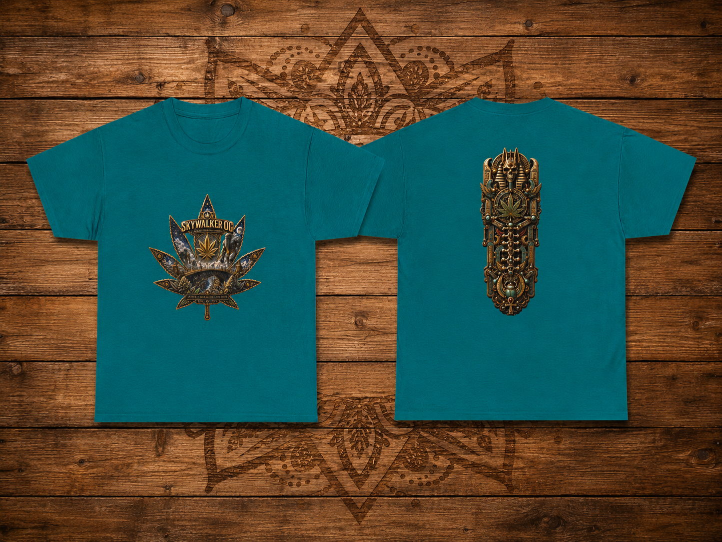 Skywalker Cannabis Leaf Tee | Gothic spinal Skull T-Shirt, Dark Botanical Design