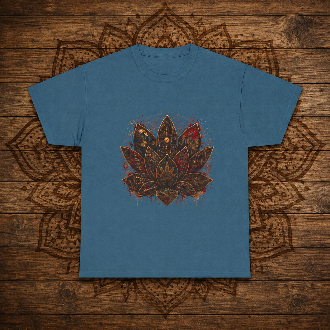 Ornate Lotus Leaf T-Shirt | Boho Mandala Cannabis Leaf Graphic