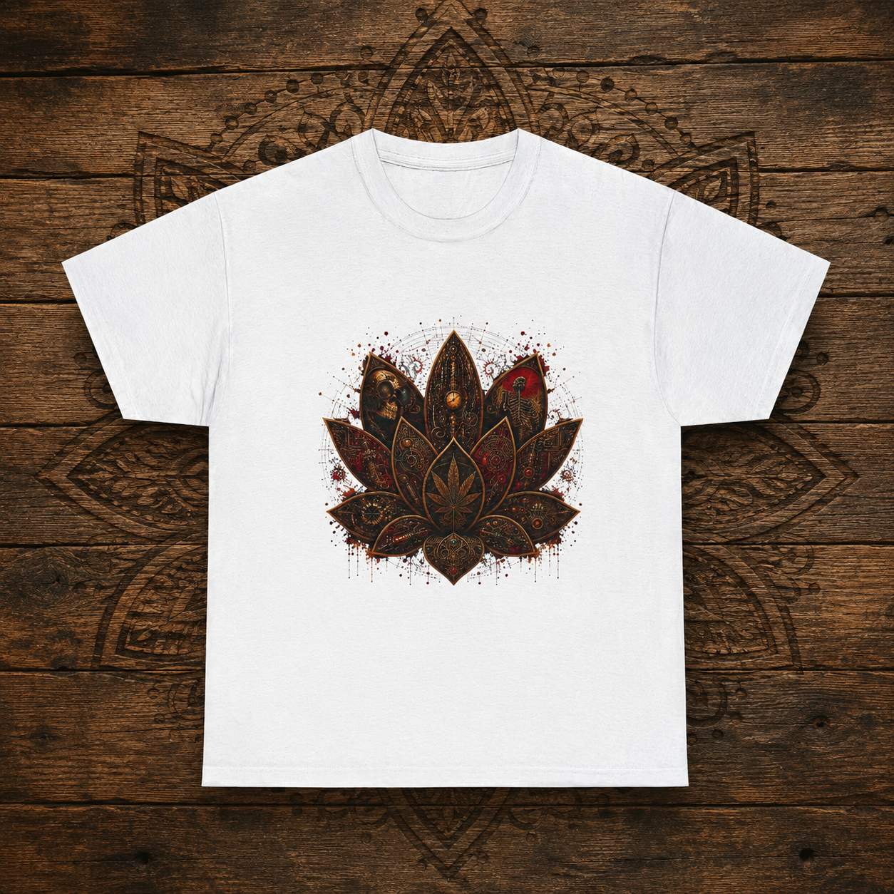 Ornate Lotus Leaf T-Shirt | Boho Mandala Cannabis Leaf Graphic