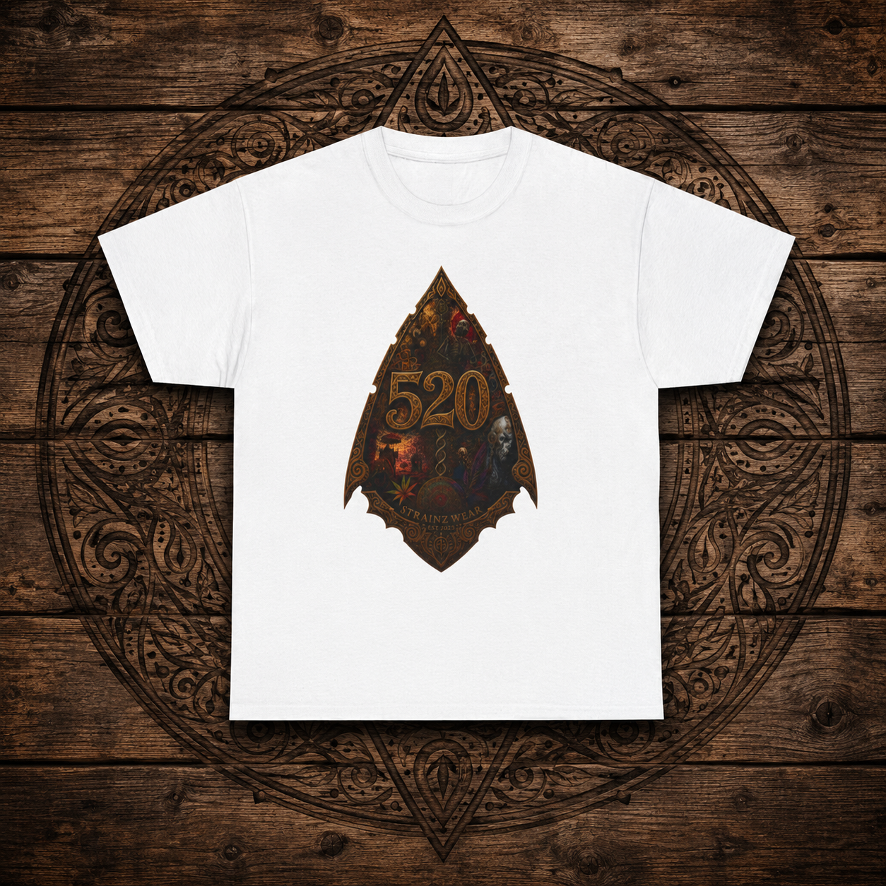 Steampunk Skull Gear Illustration T-Shirt | Spinal Cannabis Skull Backprint