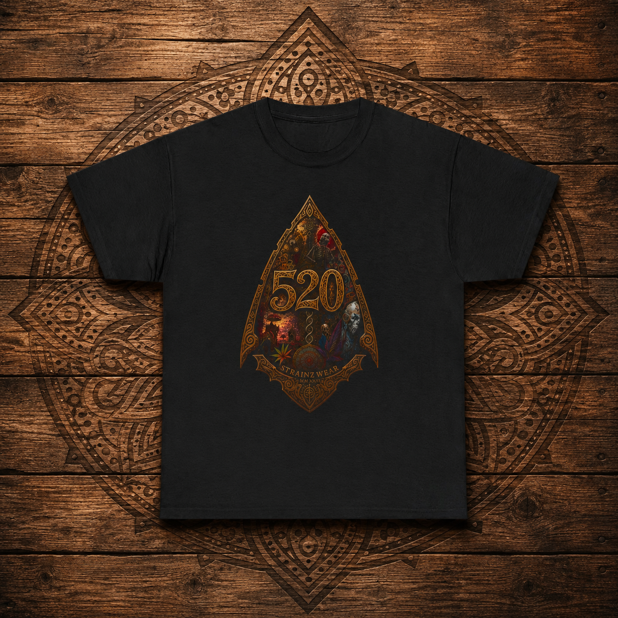 Steampunk Skull Gear Illustration T-Shirt | Spinal Cannabis Skull Backprint