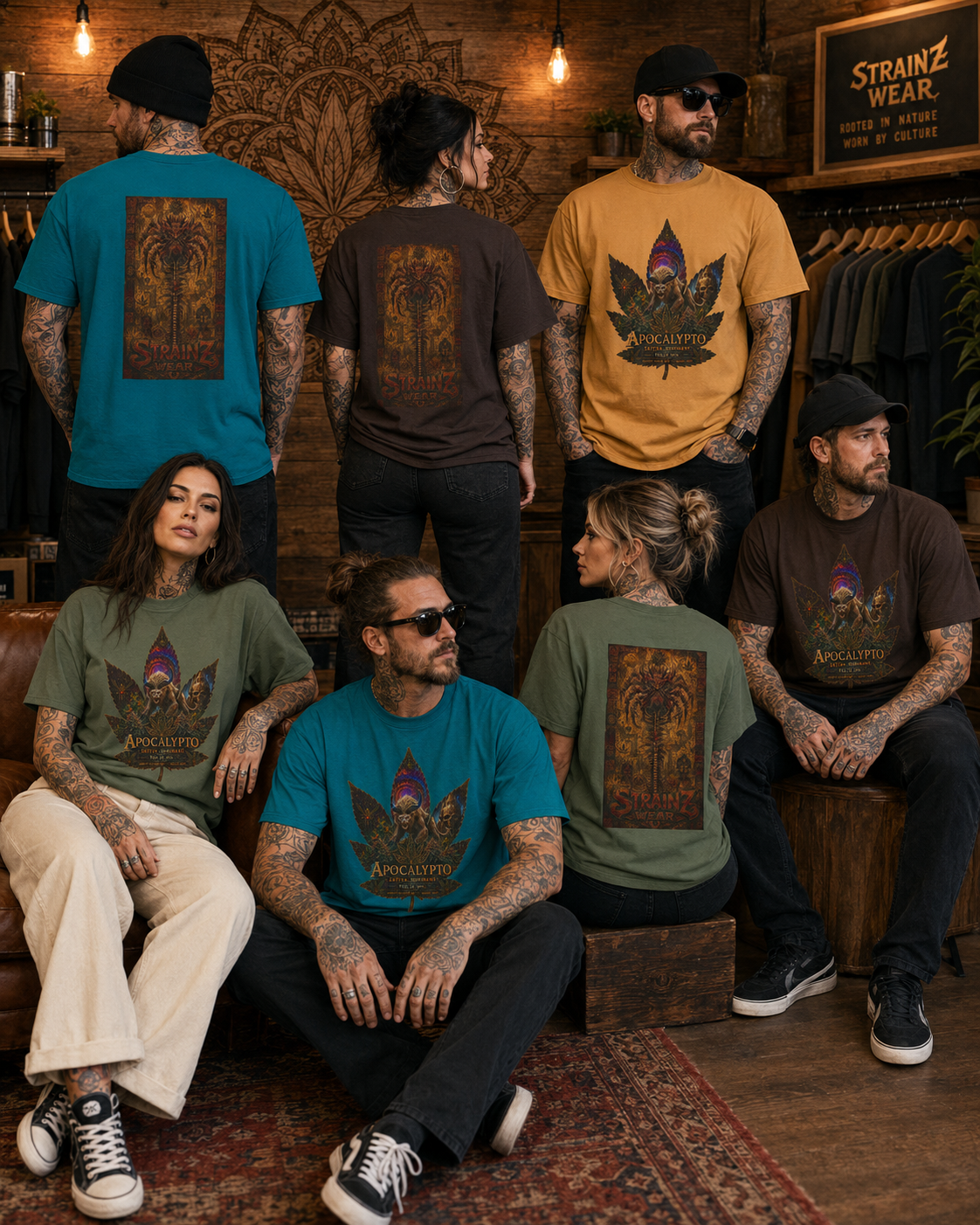 Apocalypto Skull Leaf T-Shirt | Tribal Skull Cannabis Leaf Tee