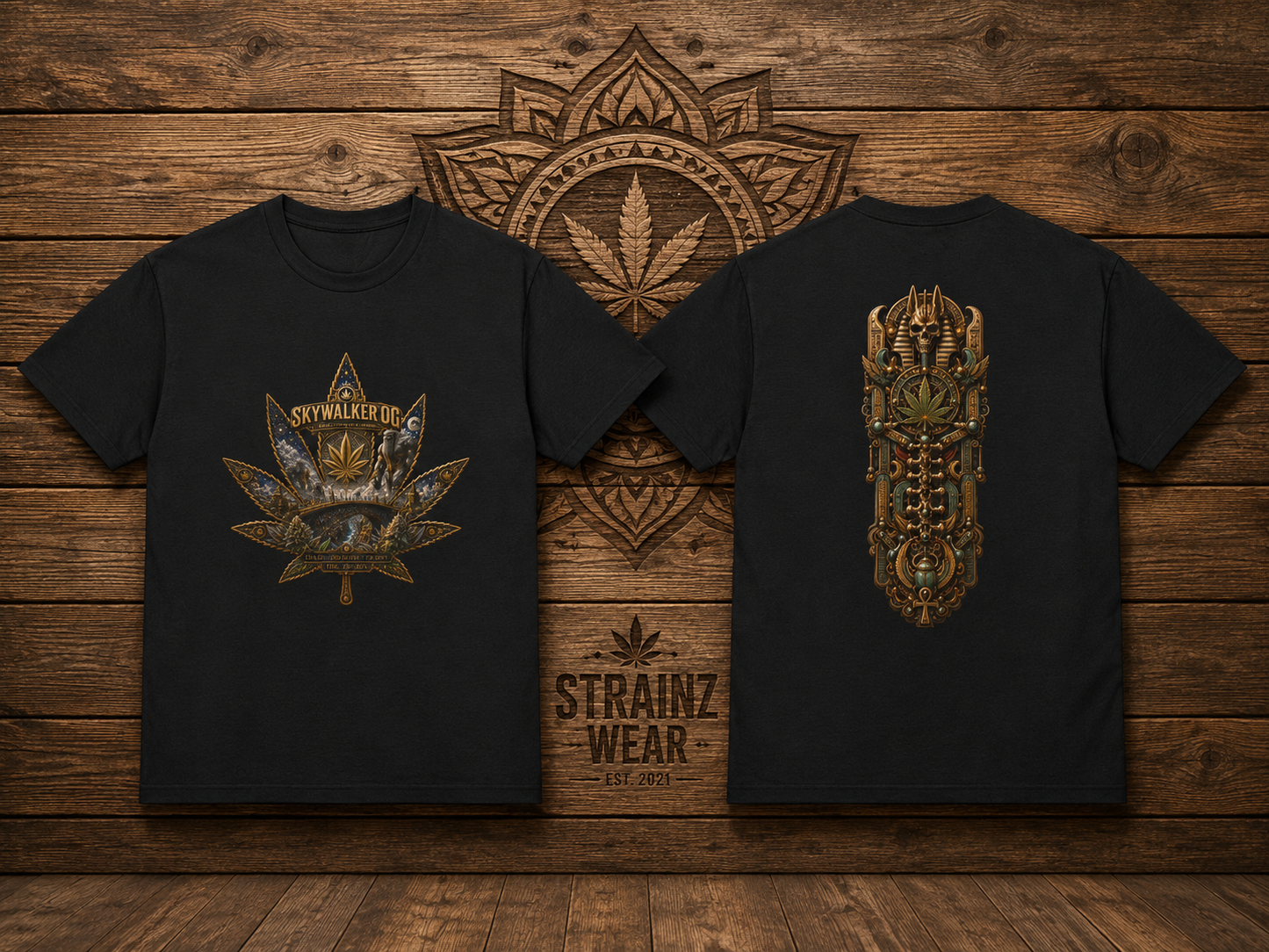 Skywalker Cannabis Leaf Tee | Gothic spinal Skull T-Shirt, Dark Botanical Design