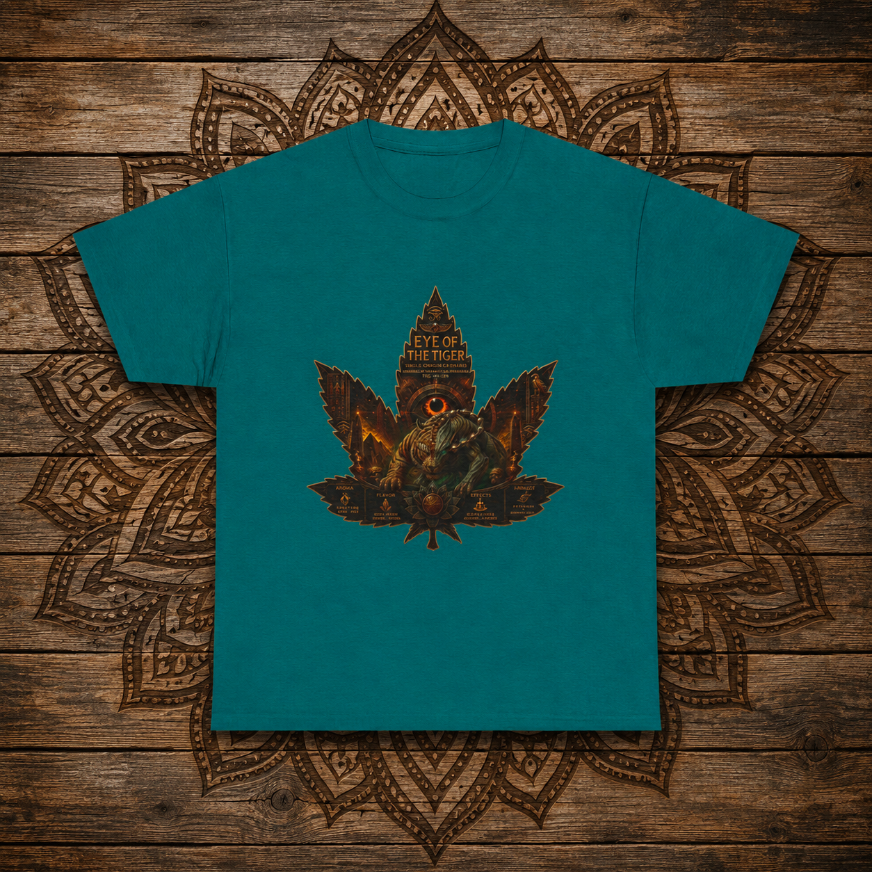 Vintage Cannabis Leaf Skull Tee | Ornate Gothic Illustration, Back Sigil Print