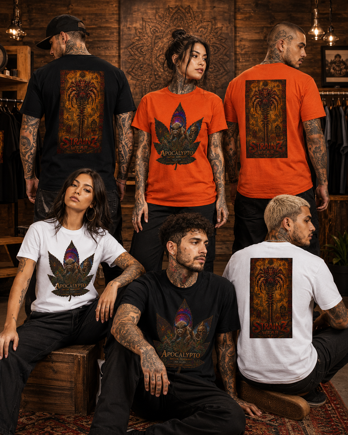 Apocalypto Skull Leaf T-Shirt | Tribal Skull Cannabis Leaf Tee